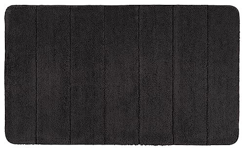 WENKO Badteppich Steps Mouse Grey, 70 x 120 cm - Badematte, rutschhemmend, außergewöhnlich weiche und dichte Qualität, Polyester, 70 x 120 cm, Grau, dunkel grau