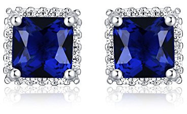 Diamond Treats Saphirblau Ohrringe aus 925 Silber, quadratische Ohrstecker mit blauen Zirkonia-Steinen, massive Silber blaue Ohrringe für Damen, 925 Silber Ohrstecker für Frauen in Blau