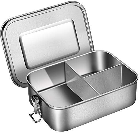 G.a HOMEFAVOR Edelstahl Brotdose Metall Lunchbox mit 3 Fächern 1200ml Auslaufsichere Bento Box Snackbox Sandwichbox Brotzeitdose mit Trennwand Vesperdose Brotbüchse