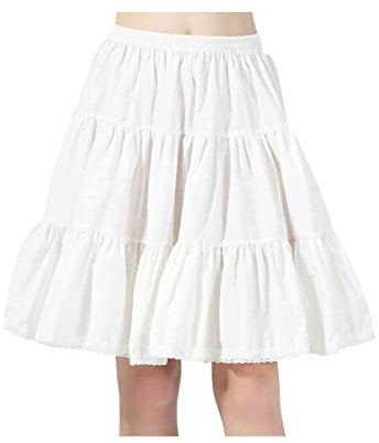 BEAUTELICATE Unterrock Damen 100% Baumwolle Vintage A-Linie Rock Lang Kurz Halbrock mit Spitze Petticoat Unterrock für Dirndl 55CM 75CM 90CM S M L XL XXL (Elfenbein Weiß - 22, S)