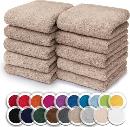 NatureMark 10er Pack Waschlappen | 100% Baumwolle | Frottier Seiflappen | Größe 30 x 30 cm | Frottee Seiftücher im 10er Pack Farbe: Sand/Beige