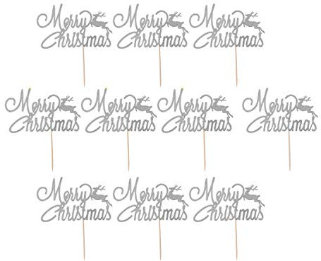Toyvian 10pcs Christmas Cake Toppers Glitter Merry Christmas Cupcake Toppers Cake Picks for Gathering Festival Silver