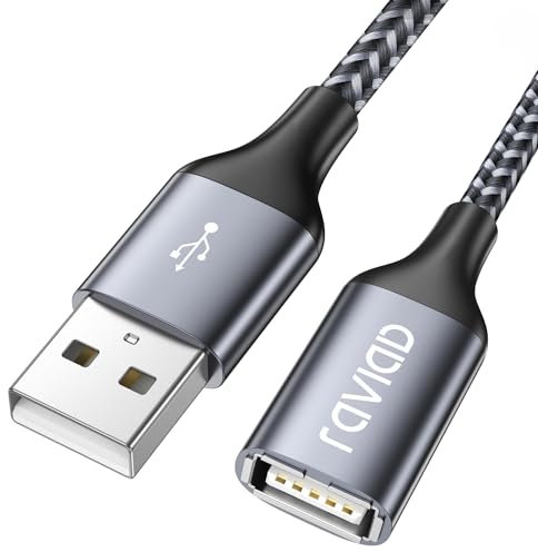 RAVIAD USB Verlängerung Kabel 2M USB 2.0 Verlängerungskabel USB A Stecker auf A Buchse Nylon, Superschnelle für Kartenlesegerät,Tastatur, Drucker, Scanner, Kamera, Hubs