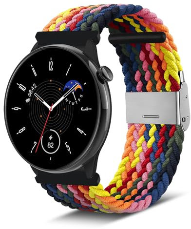 Niboow 20 mm geflochtenes Armband für Amazfit GTR Mini/GTS 4/GTS 3/GTS 4 Mini/GTS 2 Mini/GTS 2e/GTS 2/GTR 42 mm, dehnbar, Nylon, Armband für Amazfit Bip 3 Pro/Bip 3/Bip S/Bip Lite/Bip U Pro – bunt