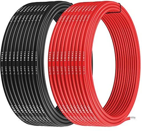 Makerfire 14 Gauge Silikondraht, 14AWG Elektrokabel 10 m, 16,4 ft/5 m schwarz und 16,4 ft/5 m rot, flexible 400 Stränge 0,08 mm verzinnter Kupfer-Hochtemperaturdraht für RC-Autos, Marine, Flugzeugbatt