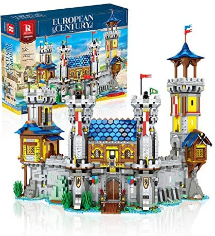 Reobrix 66006 Goldene Löwenburg Bausteineset, 2722 pcs Große Klemmbausteine voller Kreativität mit Disco-Funktion, Bausteine Geschenk für Jugendliche und Erwachsene, Baustein-Set