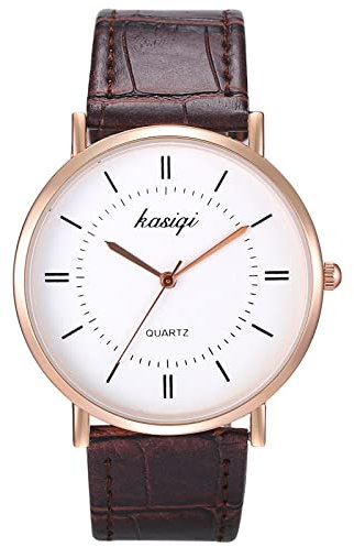 JewelryWe Damenuhr Analog Quarz Partner Freundschafts Armbanduhr Klassische Einfache Leder Armband Uhr für Damen Frau Braun