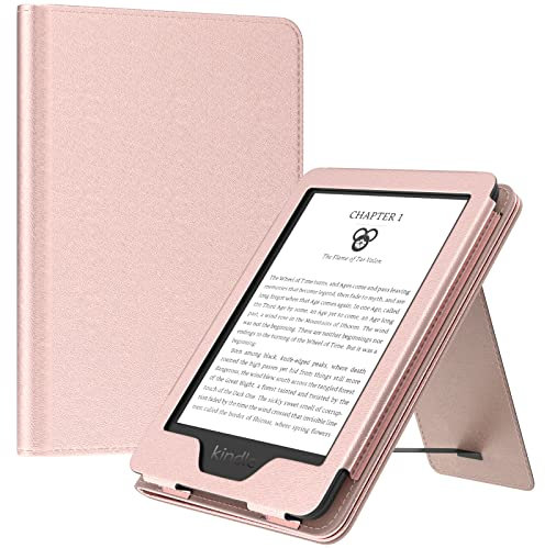 MoKo Hülle Kompatibel mit 6 All-New Kindle 11th Gen 2024/2022/10th Gen 2019/8th Gen 2016,Slim PU Tablet Schutzhülle mit Auto Schlaf/Aufwach Handschlaufe für Kindle 11/10/8, Rosá Gold