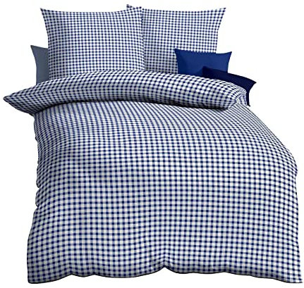 Kaeppel Biber Bettwäsche Vichy Karo blau 1 Bettbezug 135 x 200 cm + 1 Kissenbezug 80 x 80 cm