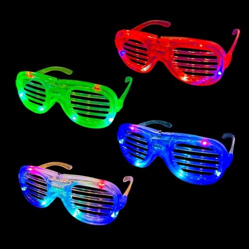 BF Souvenirs 4er-Set LED Brillen Partybrille, 4 Farben, leuchtet, blinkt, Atzenbrille, Atzen/Hochzeit/Konzert/Party (Set aus 4 Farben)