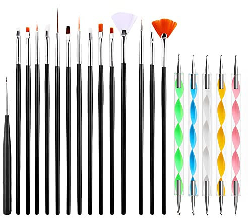 iLamdeetek 20 Pièces Pinceau Nail Art Ongles,Brosse pinceau ongle gel,Dotting Pens Tool Nail Art,Acrylique Manucure Pinceau Ongle,pour DIY Nail Art Designs