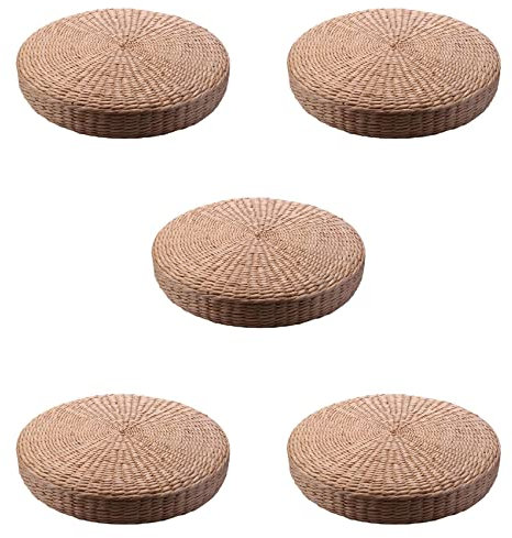 VENEKA 5 Stück 40 cm rundes Kissen, Strohgewebe, handgefertigt, für Boden, Yoga, Stuhl,