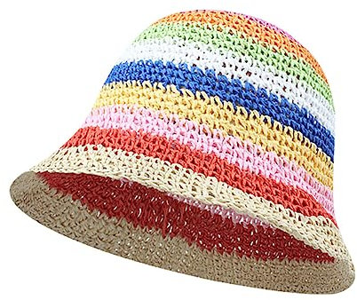 URFEDA Fischerhut Fraun Fischerhüte Papierstroh Regenbogen Faltbarer Strohhut für Damen Sonnenhut am Strand UV Schutz Sommerhut Sonnenhut Bestickte Fischerhüte,Freizeithut Anglerhut Damen Hüte