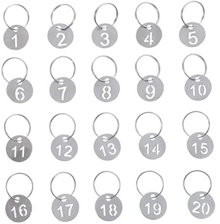 Ciieeo Pack of 20 Number Plate Number Plates Stainless Steel Key Chain Number Plate Marker Key Ring with Numbers Number Plate Key Ring