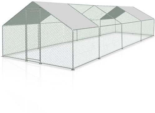 Lospitch Freilaufgehege Hühnerstall 3x8x2m XXL mit Schloss, Verzinkter Stahl Kleintierstall Voliere Outdoor Geflügelstall, für Hühnerkäfig Kleintiere Haustierkäfig Hasengehege