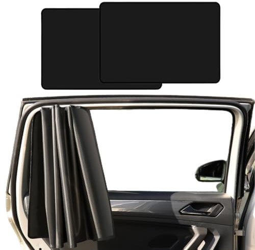 JTKREW Lot de 2 Rideaux magnétiques pour Voiture, avec Bande Velcro Auto-adhésive, en Maille réfléchissante, Pare-Soleil de vitre latérale de siège arrière pour Voiture, protège Le bébé