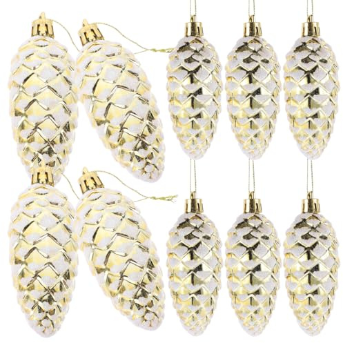 Gadpiparty 10 StüCk Weihnachtsbaumschmuck Tannenzapfen HäNgedekorationen Aus Plastik FüR Weihnachtsbaum Party Deko Indoor & Outdoor 3.58X1.42X1.42 Zoll Goldfarben