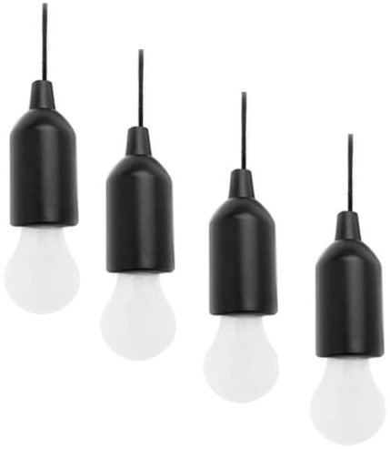 Pocketman LED Pull Cord Light Bulb Battery Operated Hanging Bulb Portable Night Light for Party, Weddings, Festivals Lighting, Camping (4 Pack)