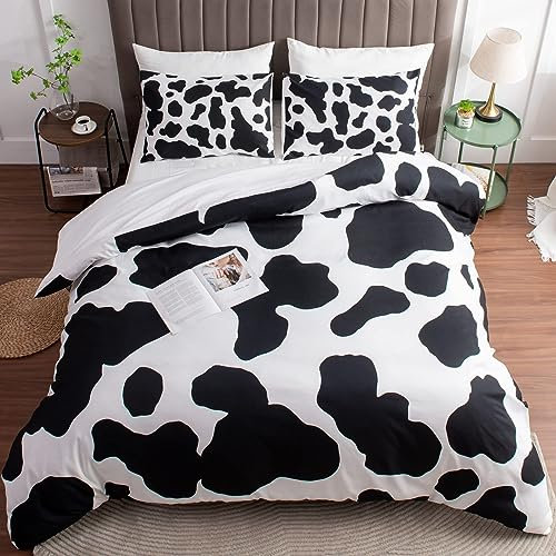 CTQTZ Kuh Bettwäsche Set 200x200 Kuhflecken Bettbezug Set Kuhmuster Cow Print Weiche Microfaser Bettbezug