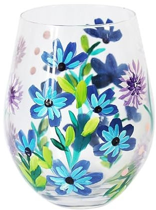 Lesser & Pavey Stemless Glasses for Wine | Luxury Printed Stemless Wine Glasses | Cornflowers Designer Wine Glases for Every Occasions - Lynsey Johnstone