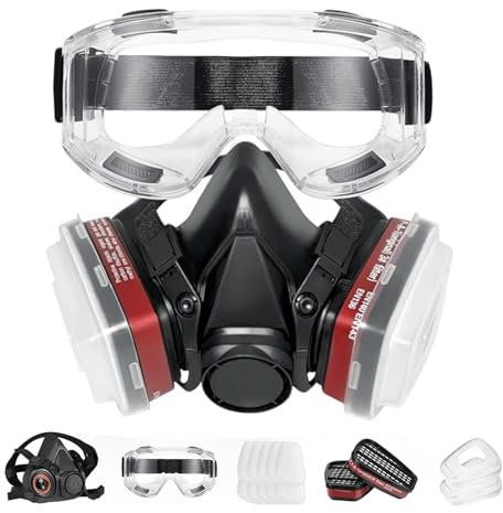 ANUNU Black Respirator with Filters, Paint Respirator for Epoxy Resin, Lead, Dust, Molds Protection, Asbestos, Woodworking, Welding and Other Work Protection