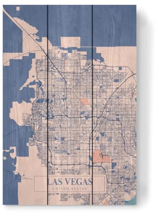 artboxONE Holzbild 45x30 cm Städte/Las Vegas Las Vegas Map von Künstler Webwald