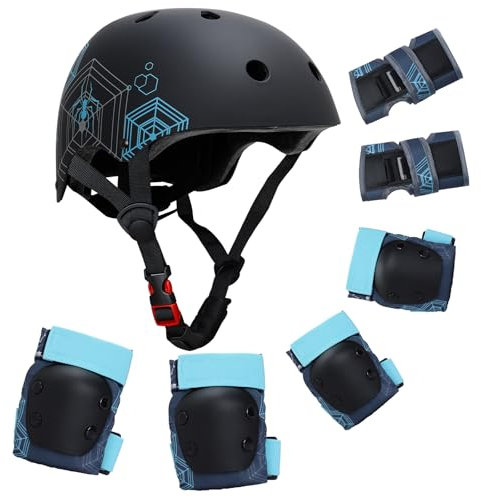 Casco de Bicicleta Ajustable para Niños de 3 a 8 años Niños Niñas Juego de Protecciones Deportivas Ligeras con Rodilleras, Coderas y Muñequeras para Monopatín/Bicicleta/Scooter