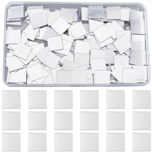SOFPLATE 1 boîte de 250 carreaux de Miroir Auto Adhésifs Petits Carreaux de Miroir Muraux Carrés Carreaux de Mosaïque en Acrylique Argenté pour Téléphone Maison Cuisine Chambre Table Salle de Bain Déc