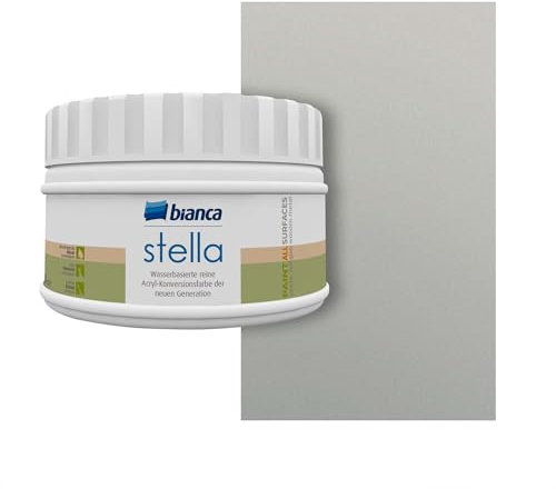 Bianca Stella Metalloptik Möbelfarbe für Küche, Silber, Glänzend, 250ml, Wasserbasierter Küchenmöbellack, Metall-Effekt Möbellack für alle Oberflächen, Renovierfarbe für Haushaltsgeräte