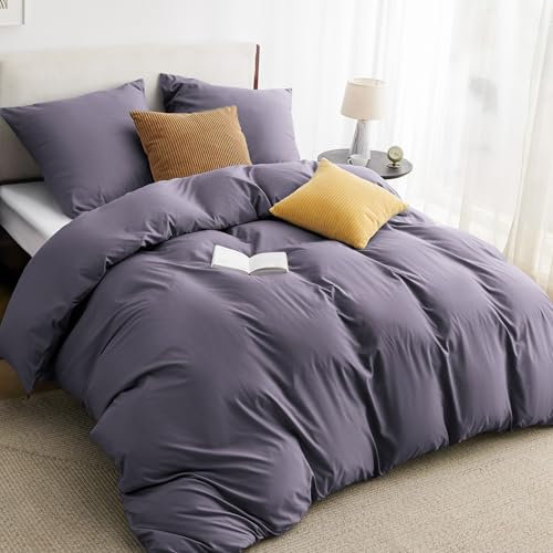 BEDSURE Bettwäsche 200x200 3teilig Grauviolett - 1 Bettbezug 200x200 cm + 2 Kissenbezüge 80X80 cm, ÖKO-TEX Bettwäsche-Sets Violett Polyester Mikrofaser mit Reißverschluss