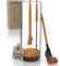 Heimfleiss® Kaminbesteck Schwarz Modern | Premium Ofenbesteck Kaminbesteck Set | Designer Kaminzubehör mit Holzgriffen | Kaminset aus Schürhaken & Kehrset | Kaminofen Besteck | Kamingarnitur für Ofen