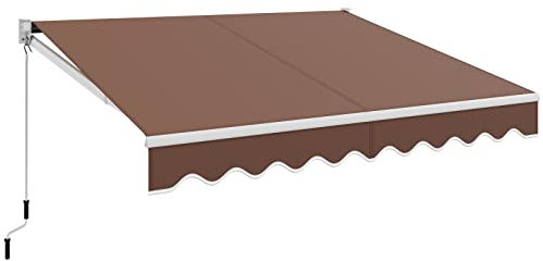 COSTWAY 2.5 x 2m/3 x 2.5m/4 x 2.5m Retractable Manual Awning, Anti-UV and Waterproof Garden Patio Canopy with Fittings & Hand Crank, Aluminum Sun Shade Shelter for Balcony Yard (Brown, 2.5m x 2m)