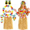 8 Pièces Jupe Hawaienne en Paille Paquet, Jupe de Hula Kit d'accessoires de Costume, avec collier,pince à cheveux avec soutien-gorge à fleurs pour tête et lunettes de soleil ananas (Paille)