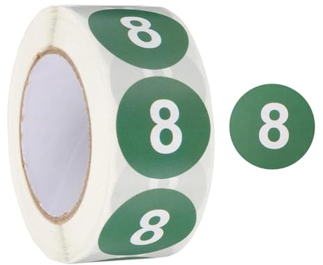PATIKIL 500 Stück Runde Blatt Zahlen Aufkleber, 2.5 cm Selbstklebend Heimlagerung Etikett für Sortierung, Organisation zu Hause und im Büro(Dunkelgrün, Nummer 8）