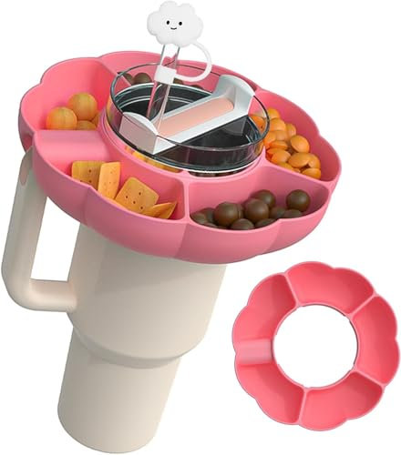 Snack Tray with Handle & Silicone Bowl for Stanley Cup Snack Tray for Movie Nights, Road Trips & Home Use - Easy to Clean, 30oz Capacity