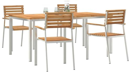 vidaXL Garden Dining Set 5 Pieces Solid Teak Wood Dining Table Outdoor Dining Table 180x90x75cm Solid Teak Wood Garden Chairs Stackable 4pcs Wooden M