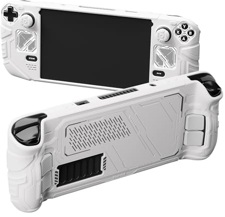 playvital Cover Skin Custodia per Steam Deck OLED/LCD, Mecha - Bianco | Silicone Case Grip Antiscivolo, Copri Levette Analogiche, Copri Tasti Posteriori e Adesivi, Protezione da Graffi e Urti