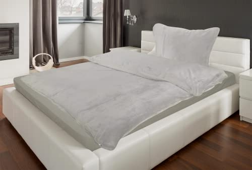 MB Warenhandel24 Bettwäsche Winter - Set Plüsch, Teddy-Fleece, 135x200 cm Bettbezug mit 80x80 cm Kissenbezug, Wende-Design, Bügelfrei, Winter-Warm, Cashmere Touch (Taupe/Taupe)