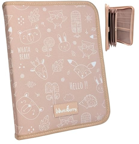 WhataBerry® Mutterpass Schutzhülle 16 Fächer | Mutterpasshülle & U Heft Hülle | Mutterkindpasshülle Österreich | Organizer für Impfpass & Dokumente | Dokumentenmappe Mini | Beige 26×19,3×3 cm