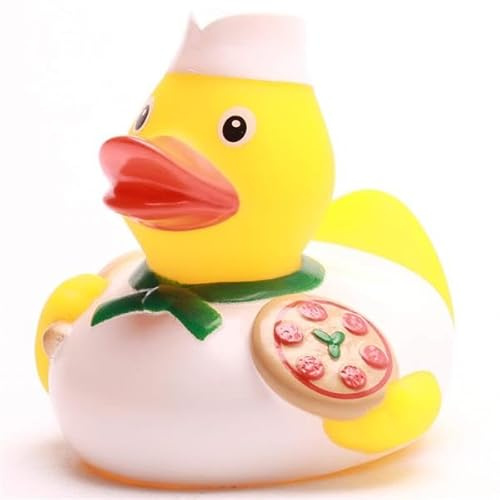 Duckshop I Badeente Pizza-Bäcker I Quietscheente I Quietscheentchen L: 8,5 cm I Geschenk Genuss-Menschen I Präsent für Sammler