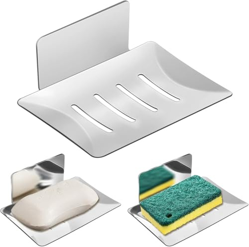 Seifenhalter Ohne Bohren Edelstahl, Selbstklebend Seifenschale Wandmontage | Klebepad für Badezimmer Dusche Küche (Silber)