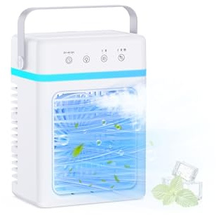 Portable Air Conditioner with 900ML, Mini Air Conditioning Unit with LED Touch Control, 3 Wind Speeds & 2 Spray Mode, 2/4/6H Timer, RGB Lights, 4-in-1 Portable Air Cooler for Office, Bedroom, Kitchen