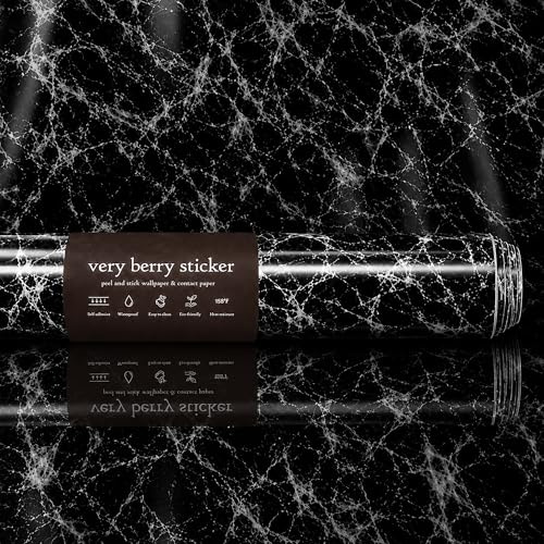 VERY BERRY STICKER Marble Vinyl Wrap (Black, 61 x 300 cm, 1 Pack) | Authentic marble pattern, Waterproof, Kitchen vinyl wrap, For worktop, Self-adhesive, Sticky back plastic