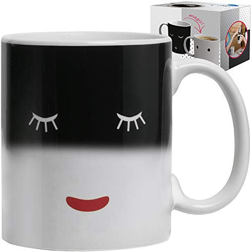 Chuzy Chef® Magische Farbwechsel Tasse Thermoeffekt Kaffeetasse - 8 oz Porzellan Smiley Emoji Geschenk für Mama Papa Freund Frauen Herren Farbwechseltasse Kaffeebecher Thermo Magic Mug Lustig