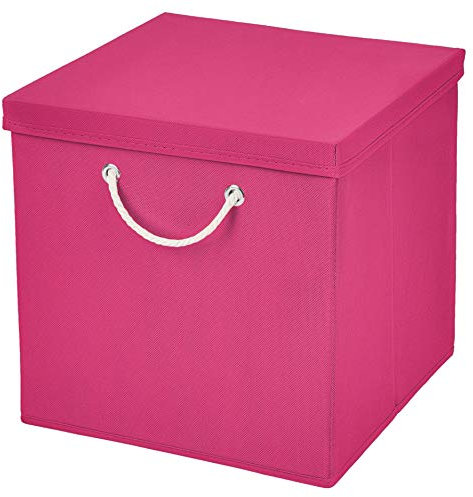 Stick&Shine 1x Aufbewahrungs Korb Pink Faltbox 15 x 15 x 15 cm Regalkorb faltbar mit Kordel und mit Deckel