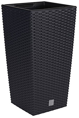 URBNLIVING Rattan Design 33cm Tall Plant Pot Garden Planters (1, Black Square)