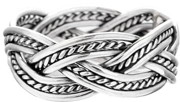 Windalf Vikings Unisex Vintage Ring THORNGAD 0.8 cm Partner Silberring Zopf-Muster Bohemia Geflochtener Freundschaftsring Handgeschmiedet aus 925 Sterlingsilber (Silber, 46 (14.6))