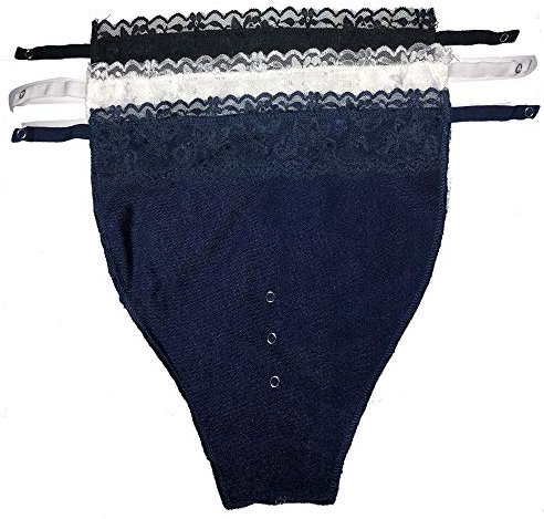 3Pcs Over Size Lady Lace Clip-on Mock Camisole Bra Insert Overlay Modesty Panel ，Plus Size Vest for C D E F Cup (Black White Navy)