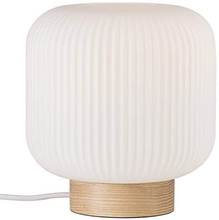 Tischleuchte MILFORD, E27, IP20, Glas opalweiß, Basis braun
