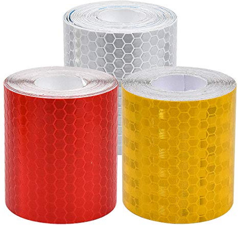 Fodlon Reflektorband Selbstklebend Warnklebeband Reflektierend für die Sicherheit im Dunkeln 3 Rolle Wetterfestes Reflektionsband Reflektoren Fahrrad Reflektor Aufkleber 50 mm × 3 Meter Rot Weiß Gelb